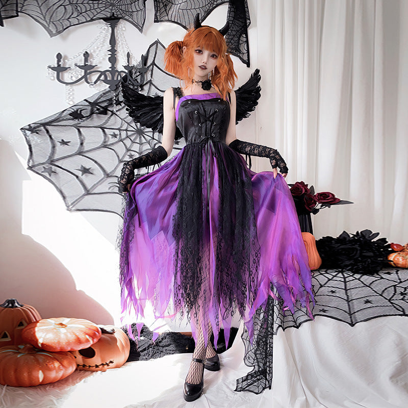 【ハロウィン】大人用コスプレ・ダークエンジェル・ゴーストブライド・ヴァンパイアクイーン・パープル魔女ワンピース