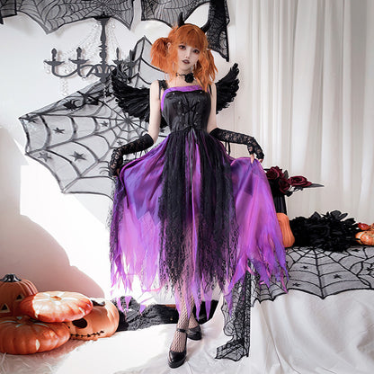 【ハロウィン】大人用コスプレ・ダークエンジェル・ゴーストブライド・ヴァンパイアクイーン・パープル魔女ワンピース