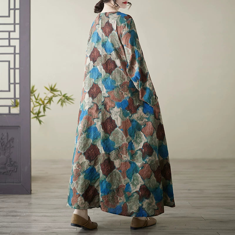 【ワンピース】大きいサイズ レディース 長袖 ワンピース リゾート風 ビーチドレス ボヘミアンスタイル ロングワンピース【SHシリーズ】