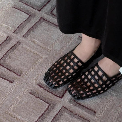 【シューズ】夏 スクエアトゥ透かし彫り サンダル 【JZシリーズ】