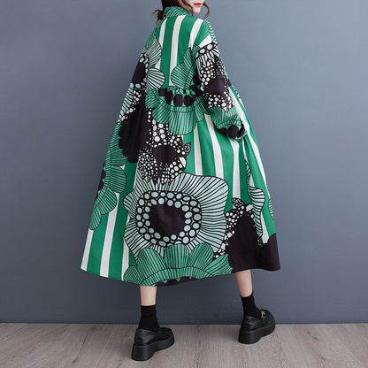 【ワンピース】春 秋 冬 大きいサイズ プリント レトロ 長袖 ワンピース【SHシリーズ】