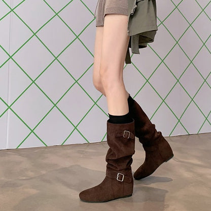【シューズ】春 秋 冬 おしゃれな   ベルトデザイン くしゅくしゅ 美脚ブーツ 【JZシリーズ】