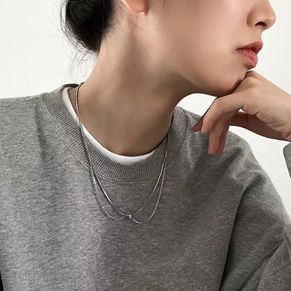 【グッズ】ミニマルデザイン 2連ネックレス レディース シンプル おしゃれ 華奢見え チェーンネックレス 重ね付け アクセサリー