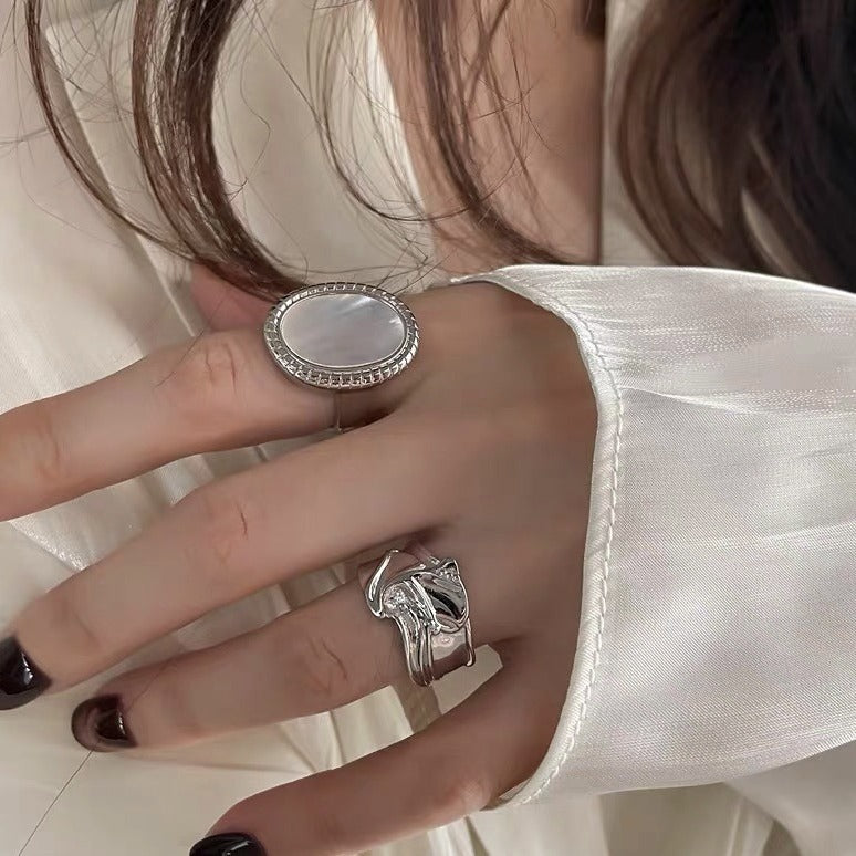 【グッズ】韓国風 オーバルシェル レトロファッション リング