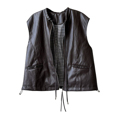 【トップス】春 秋 冬 秋新作 フレンチ デザイン ノースリーブ レザーベスト 【JZシリーズ】