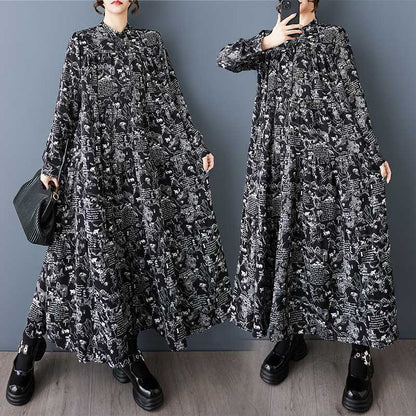 60%OFF⭐️期間限定【ワンピース】韓国風 大きいサイズ ゆったり 着痩せ ファッション プリント 長袖 ミディ ワンピース【SHシリーズ】