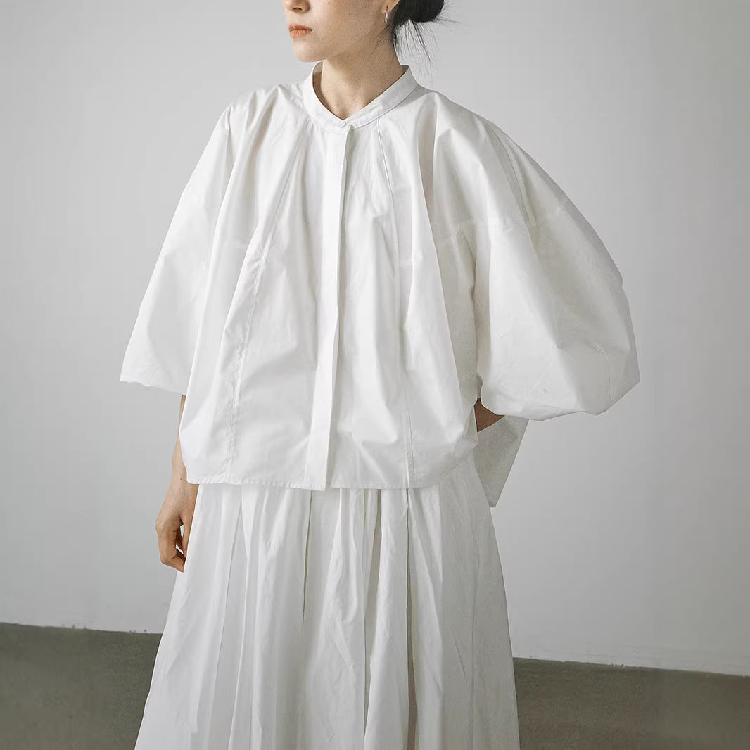 【トップス】レトロ風 パフスリーブブラウス レディース 春夏 ゆったり きれいめ 通勤 デザインシャツ【JZシリーズ】