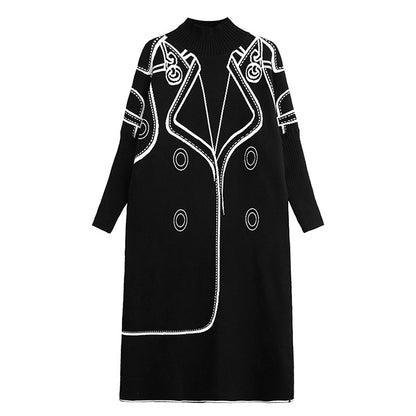 【ワンピース】 半ハイネック 長袖 ニットワンピース レディース 秋冬 ゆったり ロング丈【AHシリーズ】