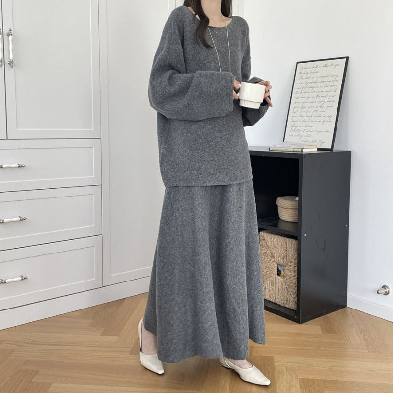 【セットアップ】春 秋 冬 ミディアム丈 セーター + ロングスカート 2点上下セット 【SNシリーズ】