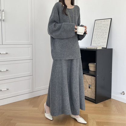 【セットアップ】春 秋 冬 ミディアム丈 セーター + ロングスカート 2点上下セット 【SNシリーズ】