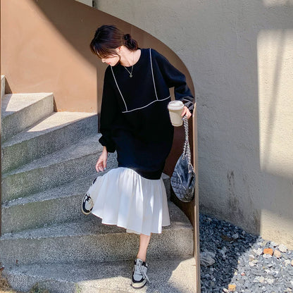 【ワンピース】あつさり ゆったり 着痩せ 切り替えし 肌触りいい 長袖ワンピース【JZシリーズ】