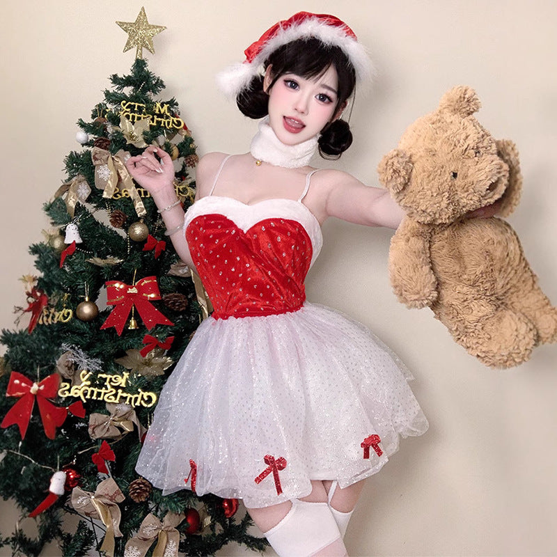 【クリスマス】（4点セット） ドット柄 制服 可愛い 誘惑 ワンピース  舞台用