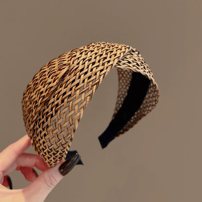 【グッズ】韓国風 リゾート風 ビーチ 旅行 PP草編み ヘアアクセサリー ダークブラウン ヘアバンド