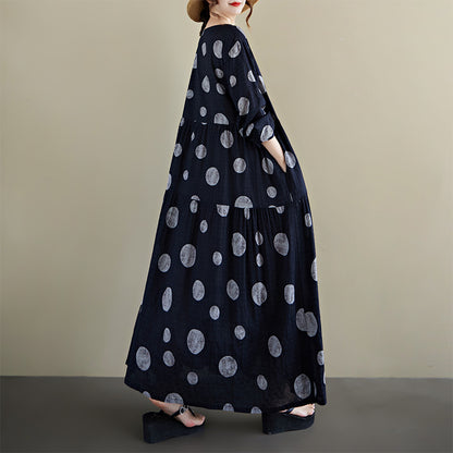 期間限定🍂60%OFF【ワンピース】レトロプリントワンピース レディース 秋新作 長袖 クルーネック ゆったり フレア ロング丈【SHシリーズ】