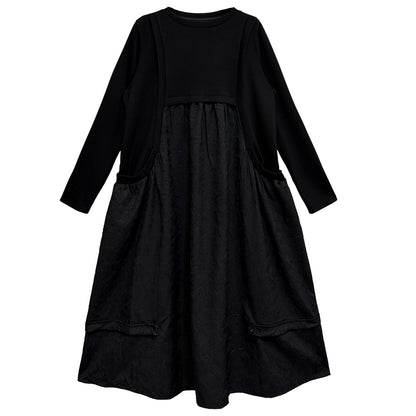 【ワンピース】ドローストリング付き ゆったりとした 春 秋 冬 切り替え 長袖 ワンピース 【AHシリーズ】