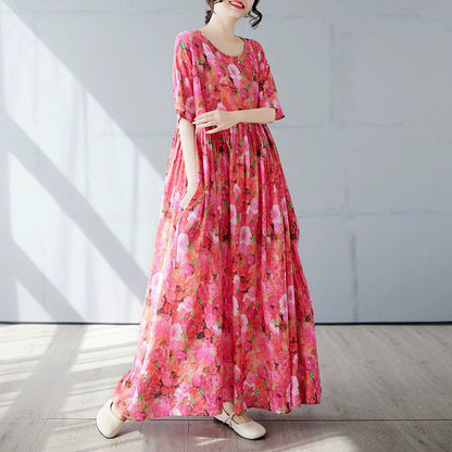 【ワンピース】レトロ 気質 花柄 細見え 半袖ワンピース【SHシリーズ】