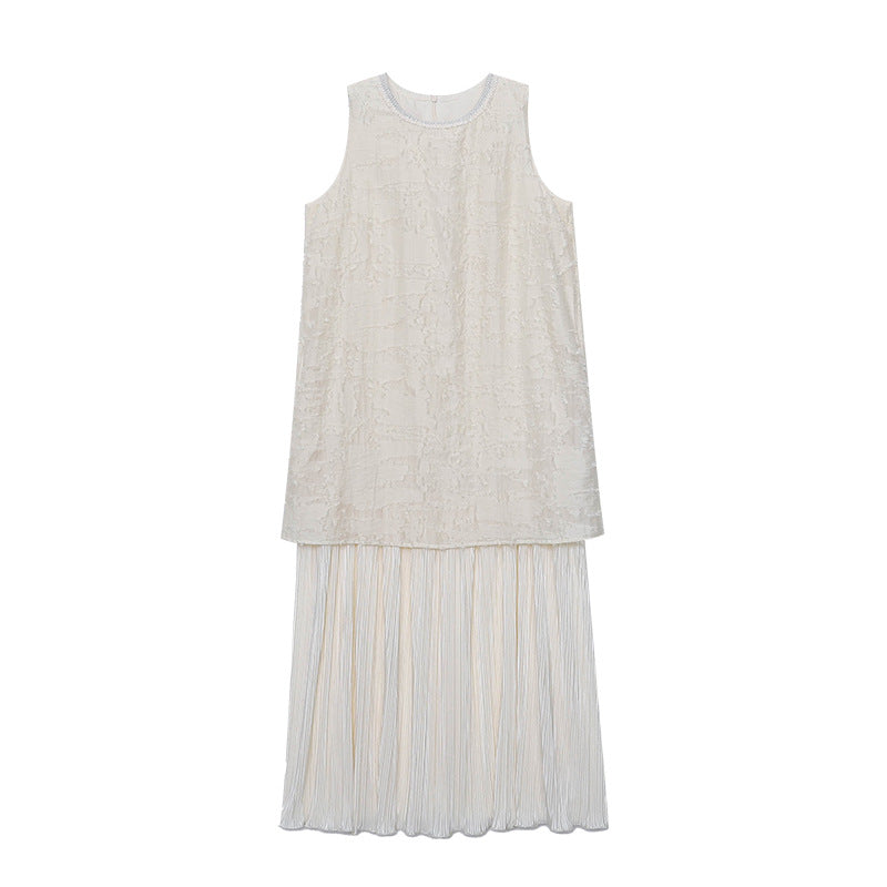 【ワンピース】夏 テンセル フェイクレイヤード ノースリーブ ワンピース【SNシリーズ】