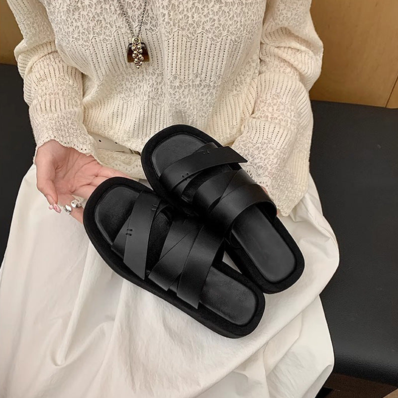 【シューズ】夏の新作クールサンダル 四角いトゥ 厚底ビーチリゾート休暇サンダル