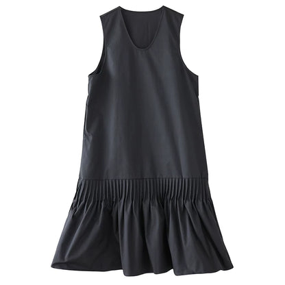 【60%OFF⭐️早い者勝ち】【ワンピース】ヴィンテージ  ロング ノースリーブ ワンピース プリーツデザイン パッチワーク ゆったり レイヤード スタイル【AHシリーズ】