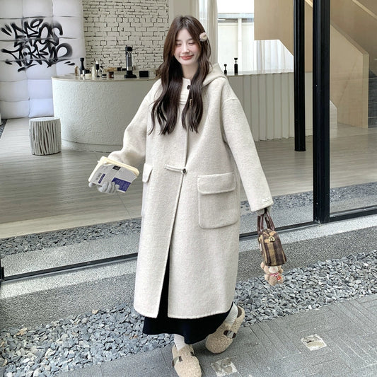 【アウター】スウィート ゆったり 合わせやすい 春 秋 冬 ウール フード付き コート【JZシリーズ】