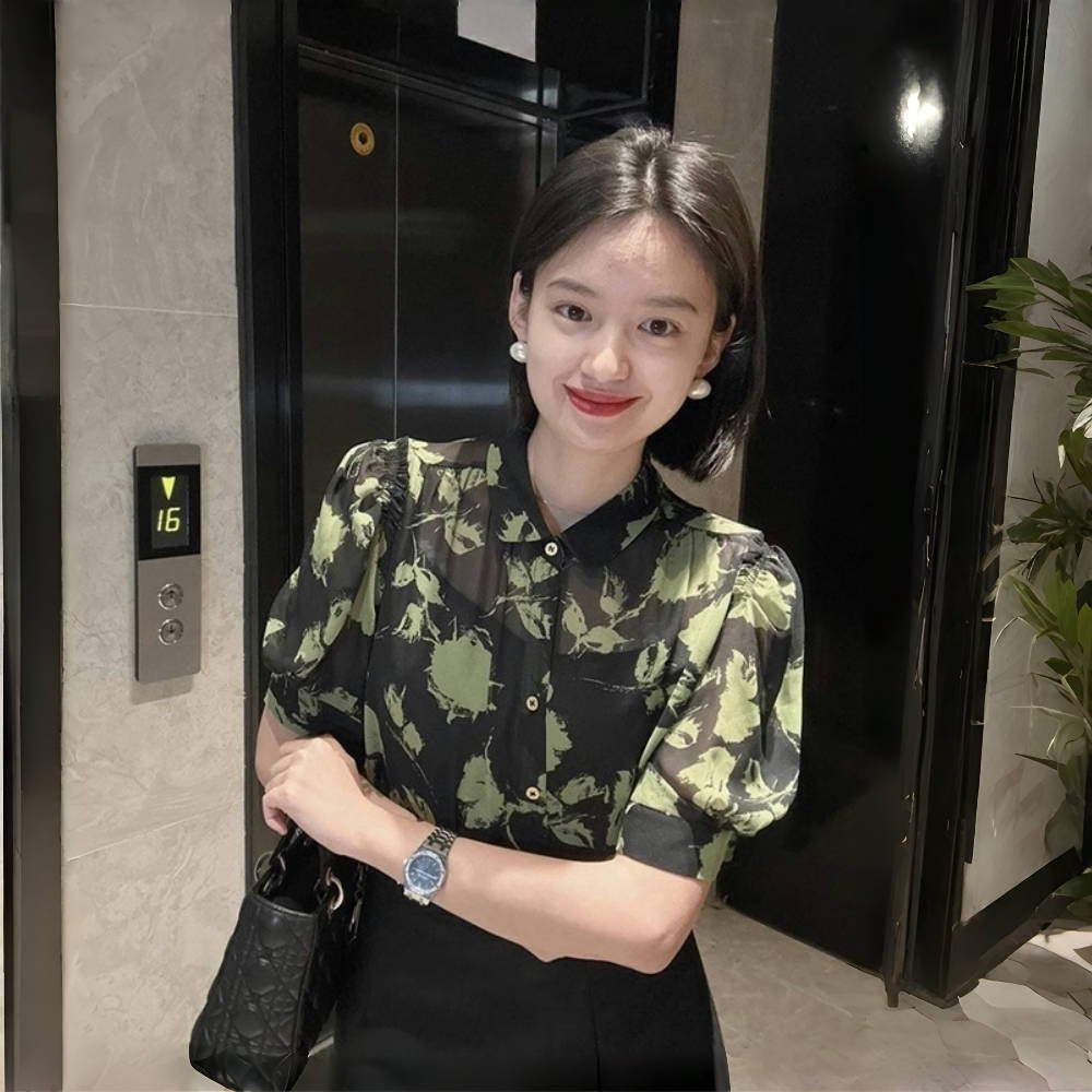 【トップス】夏 花柄 レトロ パフスリーブ タンクトップ シャツ【SHシリーズ】