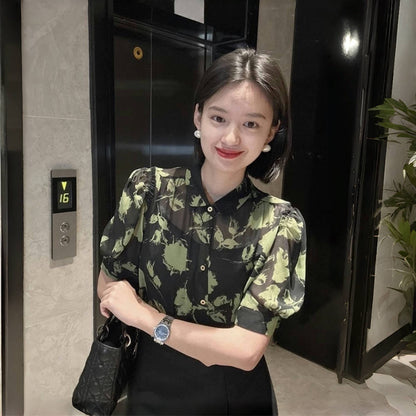 【トップス】夏 花柄 レトロ パフスリーブ タンクトップ シャツ【SHシリーズ】