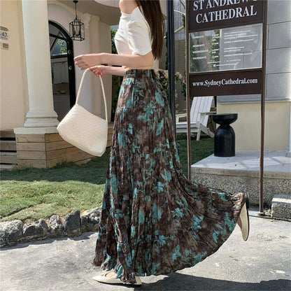 【ボトムス】プリーツ＆花柄 スカート レディース ポケット付き Aライン フレア ミディ丈 ケーキスカート【SHシリーズ】