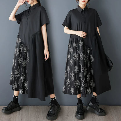 【ワンピース】春夏新作 レトロ ブラック 刺繍チュール切替 半袖ワンピース ルーズシルエット 着痩せ ロングワンピース
【SHシリーズ】