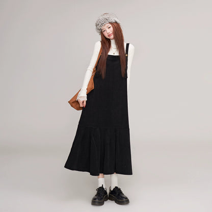 【ワンピース】秋冬 フレンチレトロ コーデュロイ マーメイド サロペット ワンピ レディース ノースリーブワンピース【JZシリーズ】