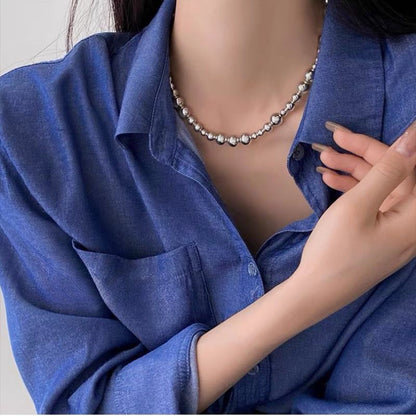 【グッズ】ボールチェーンネックレス レディース シルバー Y2K風 韓国風 モードアクセサリー 首元アクセ
