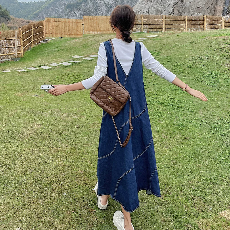 【ワンピース】ゆったりデニムジャンパースカート レディース ロングワンピース カジュアル 春秋コーデ【JZシリーズ】