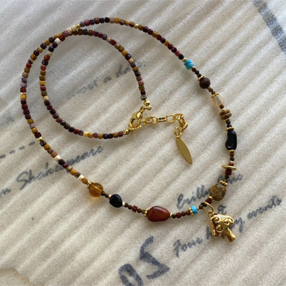 【🎁 B2G1｜先行スタート！】【グッズ】キノコ カラービーズ ネックレス 個性派デザイン 重ね付け ヴィンテージ風 ニット チョーカ