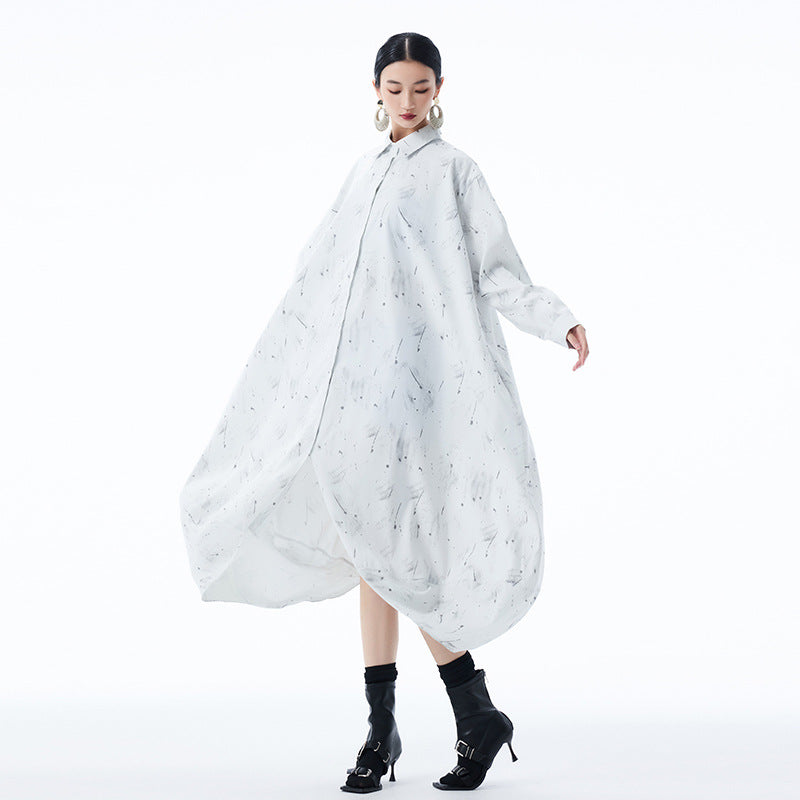 【ワンピース】春 秋 冬 体型カバー プリント 長袖 ワンピース 【AHシリーズ】