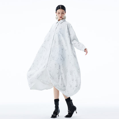 【ワンピース】春 秋 冬 体型カバー プリント 長袖 ワンピース 【AHシリーズ】