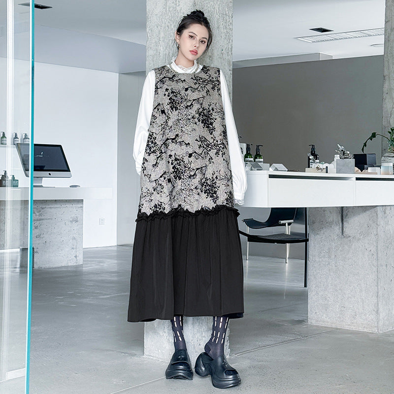 【ワンピース】春 秋 冬 レトロ 細見え ジャカード切替 ノースリーブ ワンピース 【AHシリーズ】