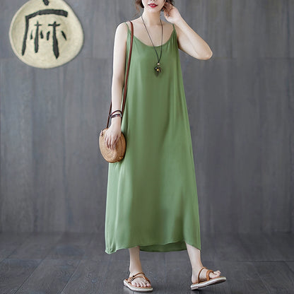【ワンピース】夏新作 文芸系シンプル 無地キャミソールワンピース ゆったりロング丈 インナーとしても活躍