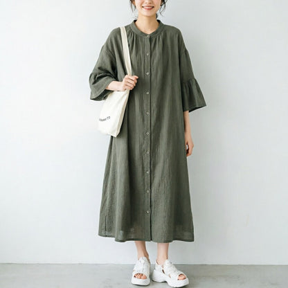 期間限定⭐️60%OFF【ワンピース】フレアスリーブ 無地 ゆったり シャツロング ワンピース  【JZシリーズ】