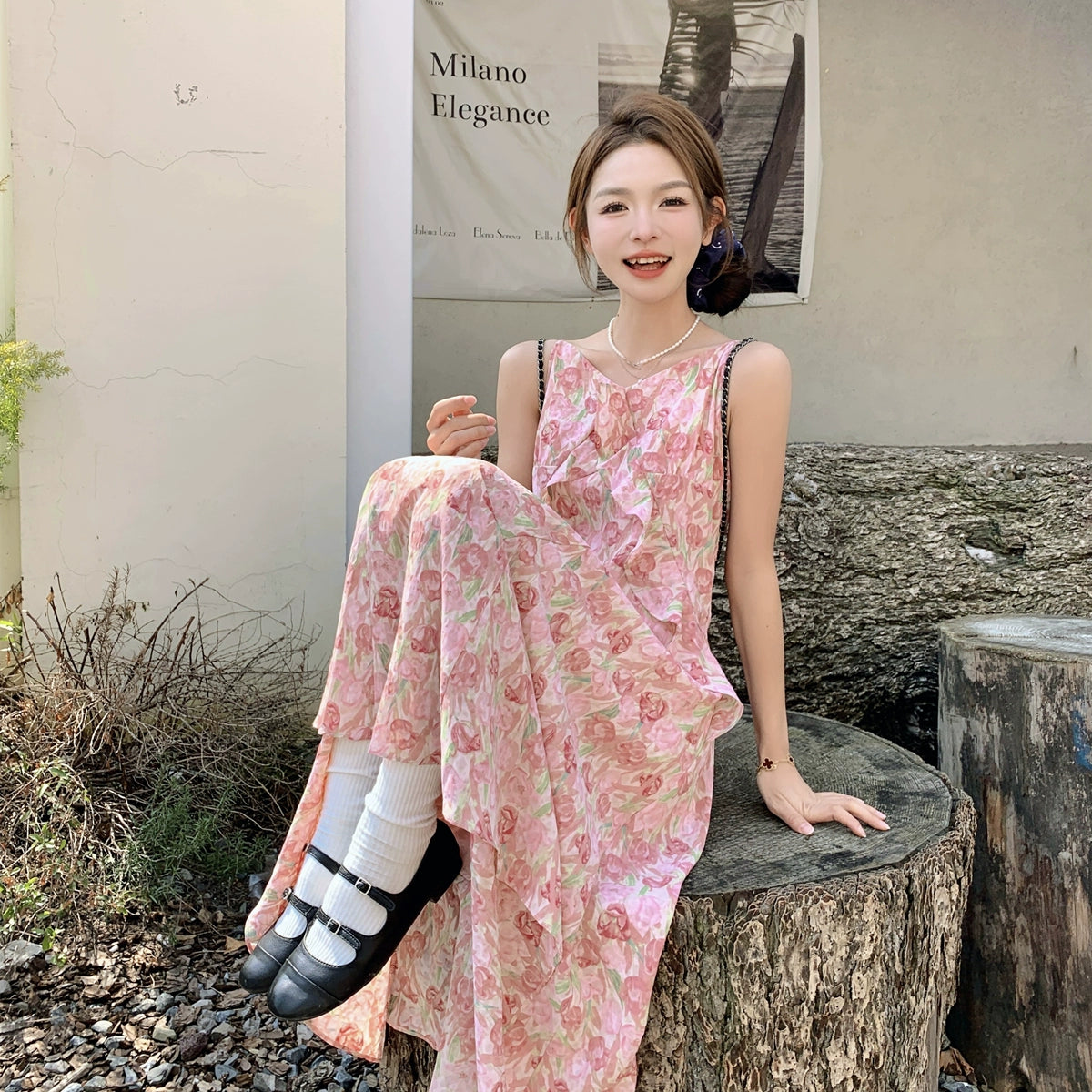 【ワンピース】夏 ゆったりデザイン シェイプアップ フリル フラワーキャミソールワンピース【SHシリーズ】