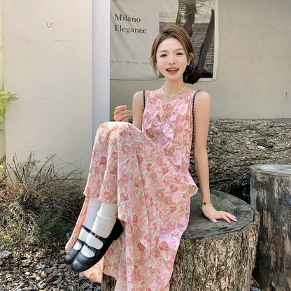 【ワンピース】夏 ゆったりデザイン シェイプアップ フリル フラワーキャミソールワンピース【SHシリーズ】