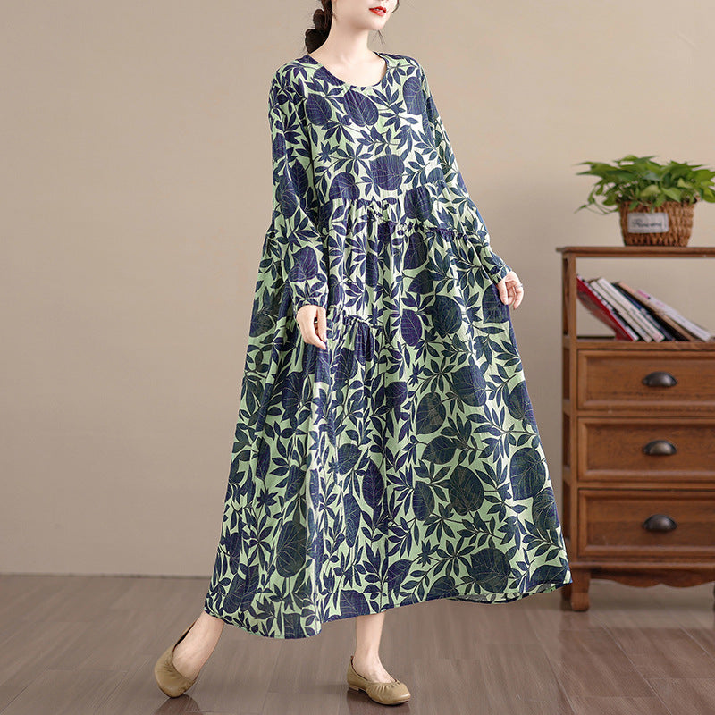期間限定🍂60%OFF【ワンピース】花柄ワンピース レディース 春秋新作 コットン 長袖 ロング丈 フレア 大きいサイズ【SHシリーズ】