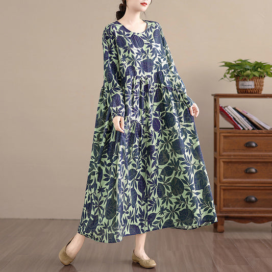 期間限定🍂60%OFF【ワンピース】花柄ワンピース レディース 春秋新作 コットン 長袖 ロング丈 フレア 大きいサイズ【SHシリーズ】