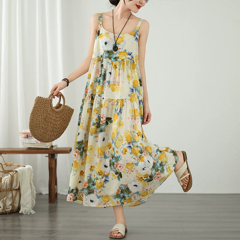 期間限定⭐60%OFF【ワンピース】お腹カバー ワンピース ロング 夏 ノースリーブ 花柄 フレア 裾揺れ 大人の大きいサイズ 部屋着 外出 シンプル マキシ丈 20代 30代 40代【SHシリーズ】
