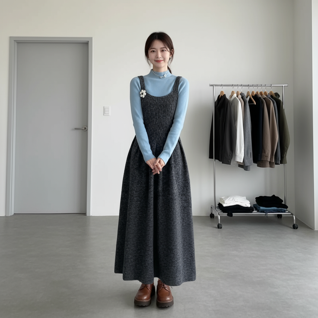 【セットアップ】初秋〜冬向け キュート セーター + ノースリーブワンピース 2点上下セット 【JZシリーズ】