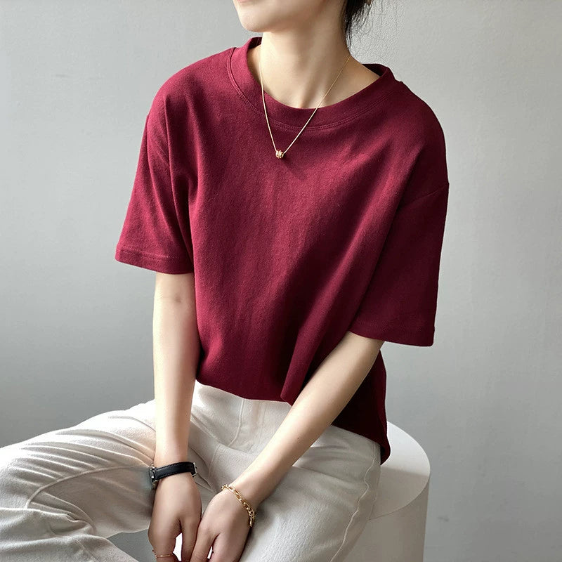 【トップス】無地 夏  ラウンドネック Tシャツ