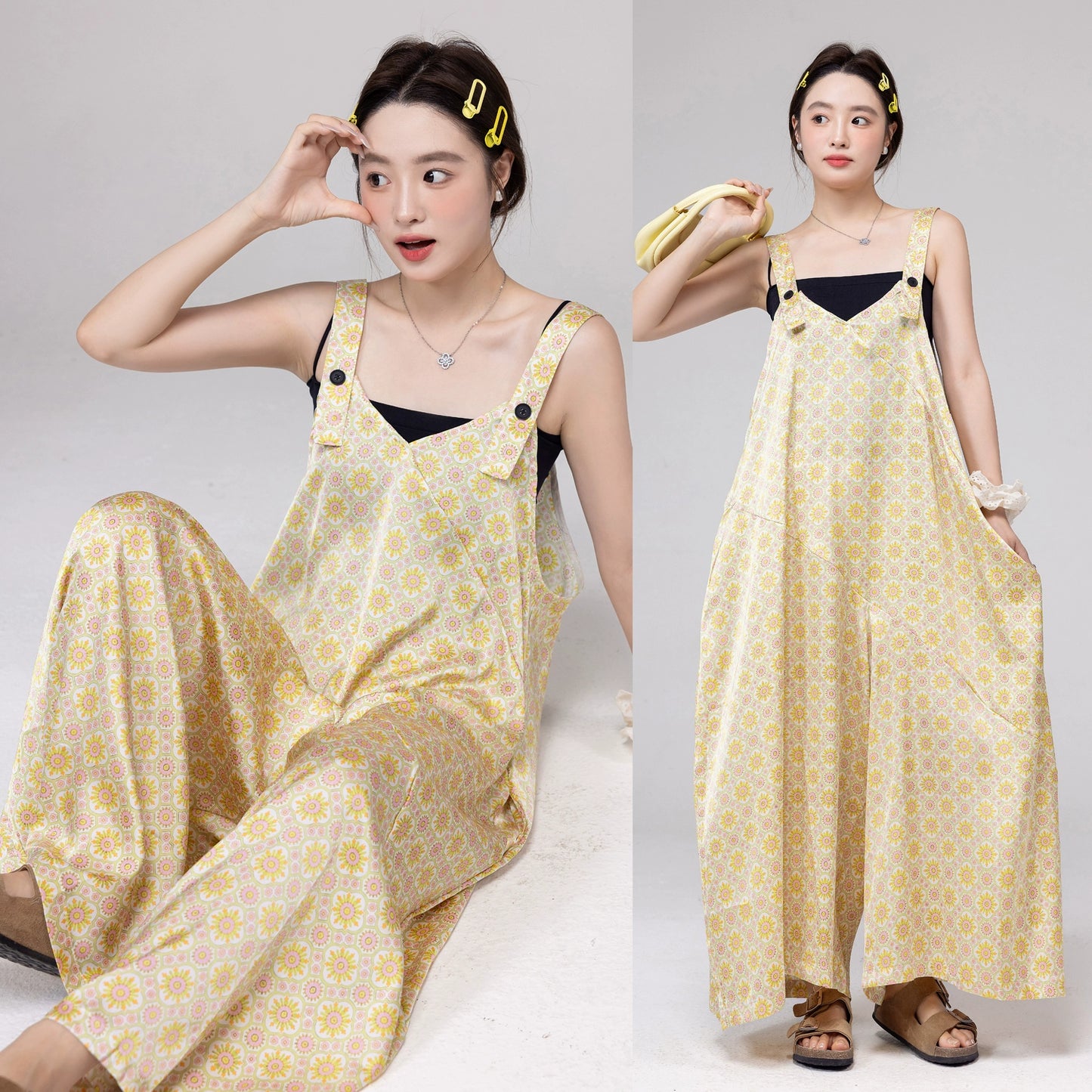 【ボトムス】夏にぴったりの涼しげ ゆったりカジュアル オーバーサイズオールインワン【SHシリーズ】