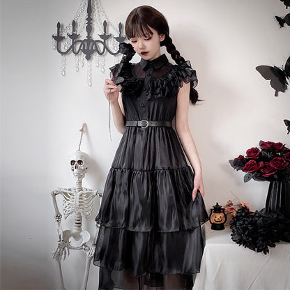 【ハロウィン】 コスプレ 悪魔 魔女 暗黒系 レース  ウィンズデイ ヴァンパイア ワンピース レディース