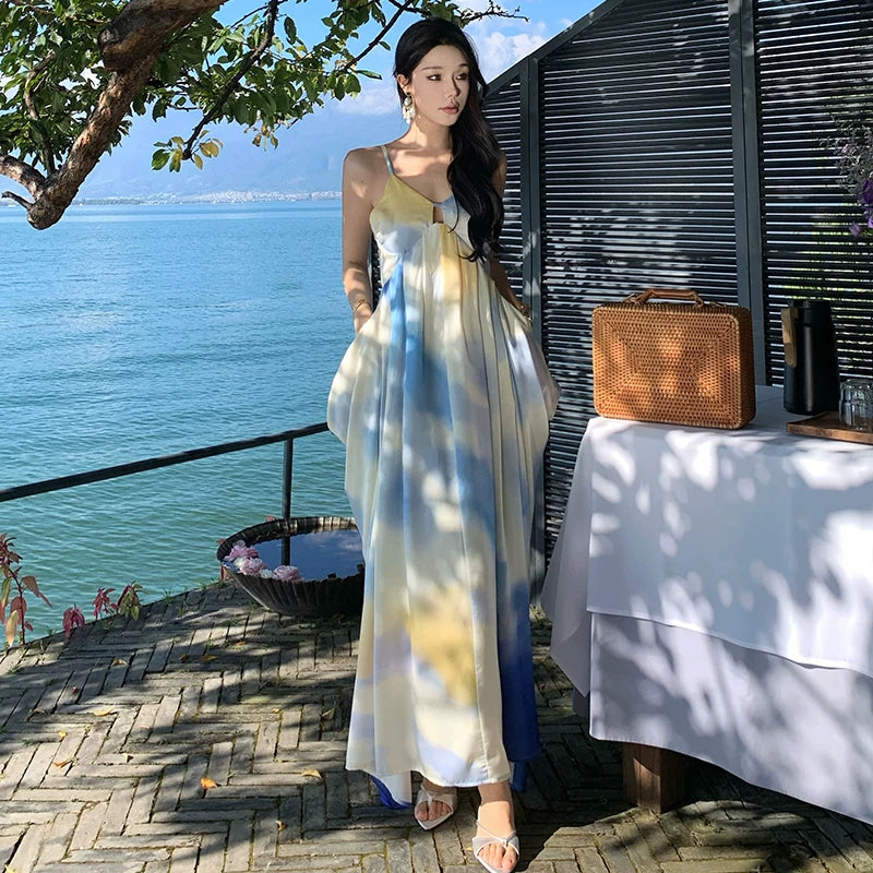 【ワンピース】グラデーションノースリーブ ワンピース レディース 夏 リゾートドレス キャミワンピ ロング丈 美シルエット【SHシリーズ】