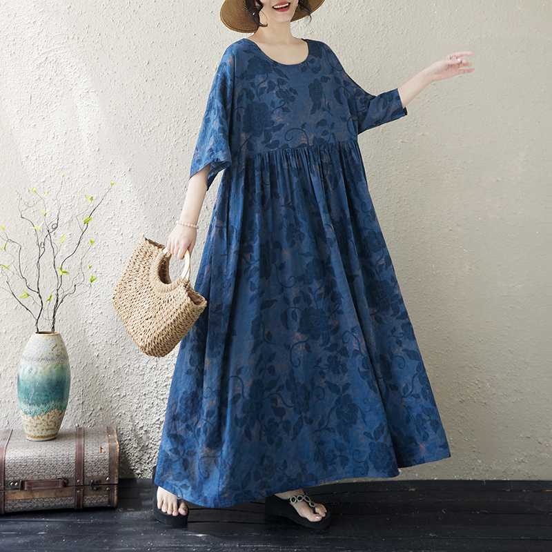 【ワンピース】ヴィンテージ風 花柄ワンピース レディース 夏 半袖 Aライン ノースリーブ ゆったりシルエット 大人可愛い【SHシリーズ】