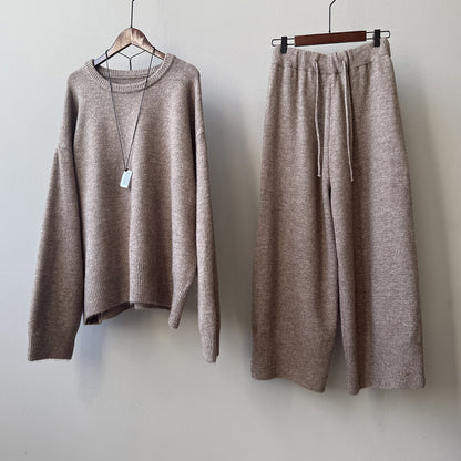 2点セット！【セットアップ】ふんわりニット 上下セット レディース 秋冬 ゆったり プルオーバー＋ニットパンツ 韓国風 カジュアル【JZシリーズ】
