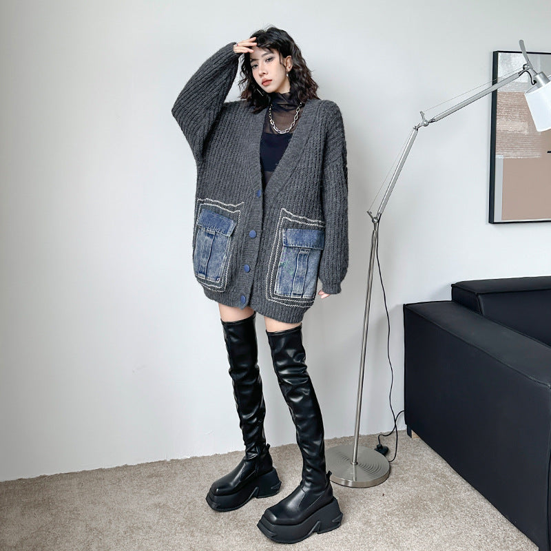 🔥大人気商品が再入荷！【アウター】韓国風 春秋 ゆったり Vネック ニット生地 カーディガン